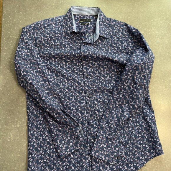 QUIETI Navy Floral Print Button-Up Shirt – Size Medium - Picture 3 of 12